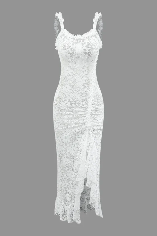 MICAS Maxi Dresses-Floral Lace Tie Back Slit Maxi Dress