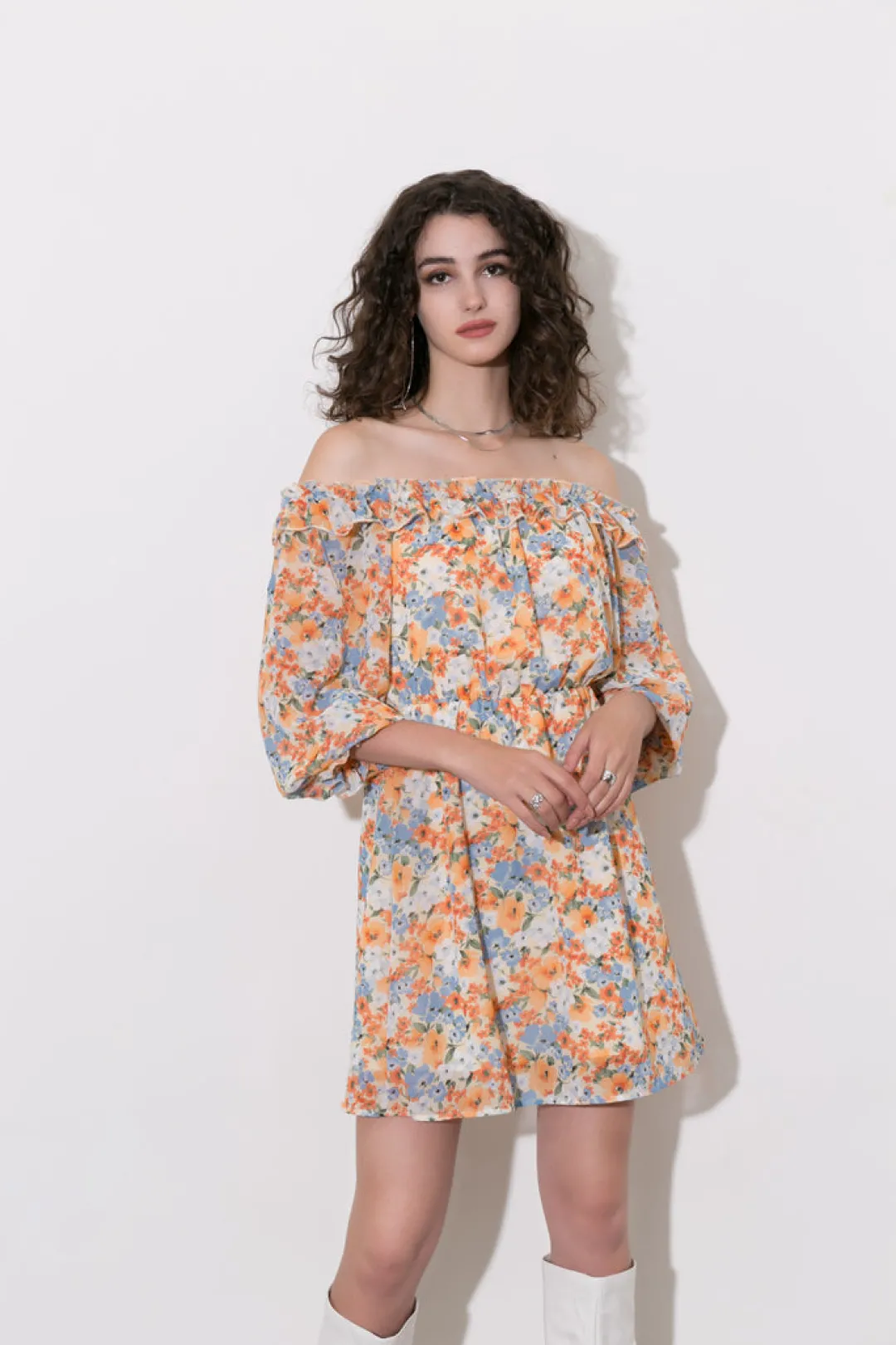 MICAS Mini Dresses-Floral Off The Shoulder Mini Dress MULTICOLOR