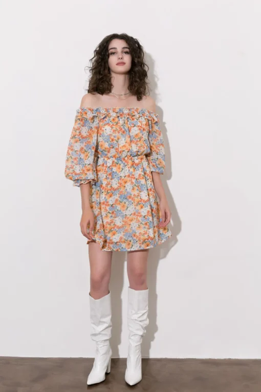 MICAS Mini Dresses-Floral Off The Shoulder Mini Dress MULTICOLOR