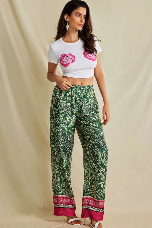 MICAS T-Shirts-Floral Print Crop T-shirt WHITE