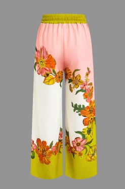 MICAS Pants-Floral Print Drawstring Wide Leg Pants MULTICOLOR