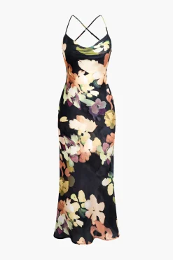 MICAS Midi Dresses-Floral Print Halter Midi Dress MULTICOLOR