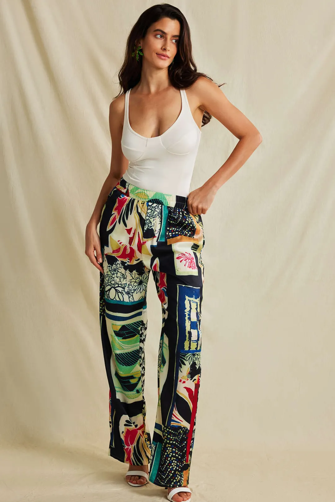MICAS Pants-Floral Print High Waisted Straight Leg Pants