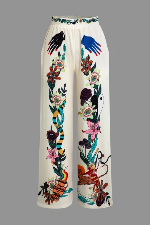 MICAS Vacation Sets|Pant Sets-Floral Print Shirt And Pants Set BEIGE