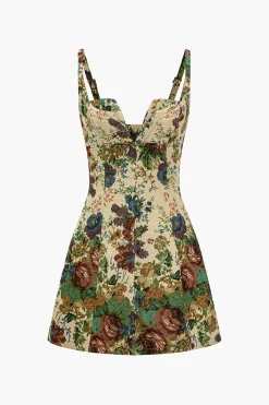 MICAS Mini Dresses-Floral Print V-neck Mini Dress KHAKI