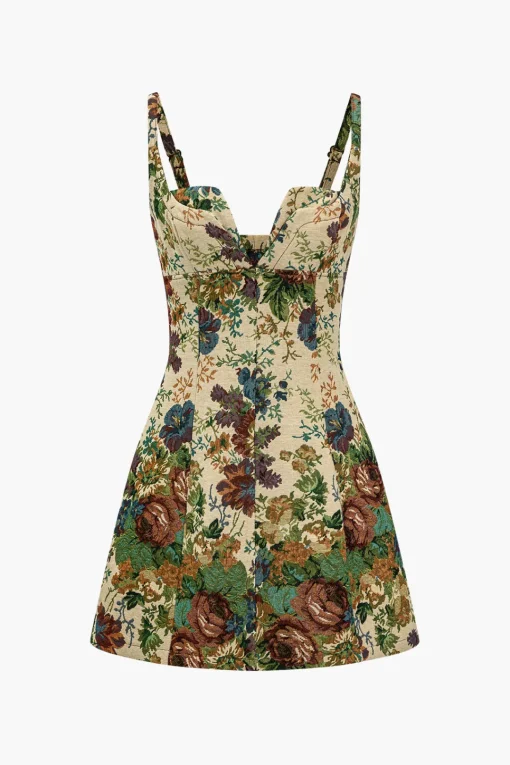 MICAS Mini Dresses-Floral Print V-neck Mini Dress KHAKI