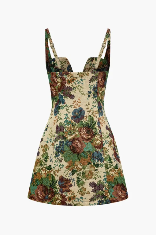 MICAS Mini Dresses-Floral Print V-neck Mini Dress KHAKI