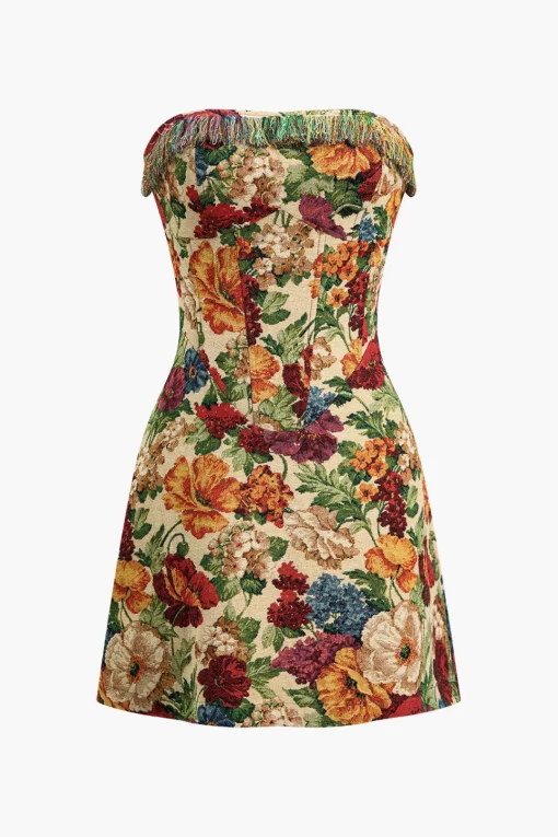 MICAS Mini Dresses-Floral Print Zipper Strapless Mini Dress MULTICOLOR