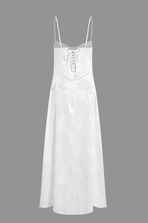 MICAS Maxi Dresses-Flower Textured Braided Tie Back Slip Maxi Dress WHITE