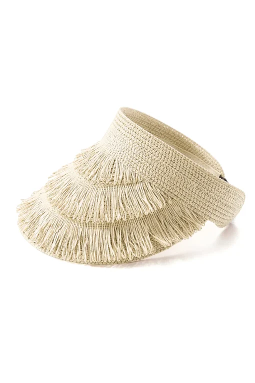 MICAS Accessories-Fringe Brim Straw Visor Hat