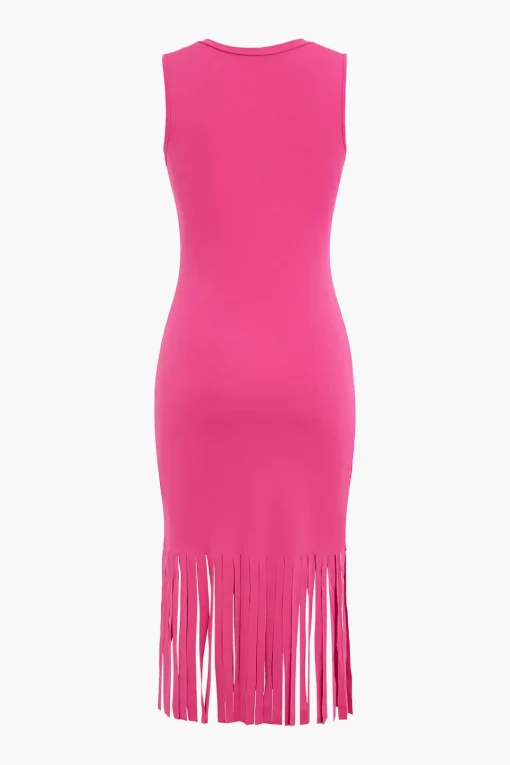MICAS Midi Dresses-Fringe Hem Sleeveless Midi Dress