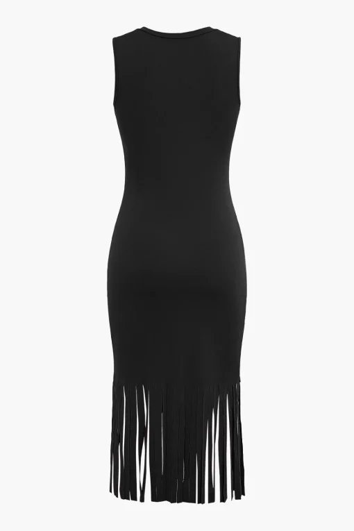 MICAS Midi Dresses-Fringe Hem Sleeveless Midi Dress