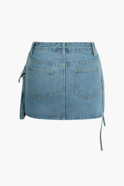 MICAS Skirts-Graffiti Flap Pocket Denim Mini Skirt