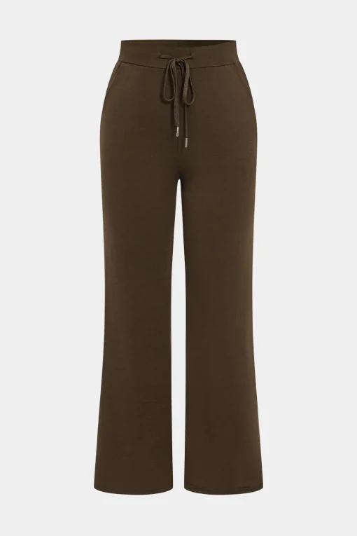 MICAS Pant Sets-Half Zip Drawstring Wide Leg Pants Set BROWN