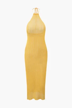 MICAS Knitwear|Knit Dresses-Halter Knit Backless Cover-up Dress
