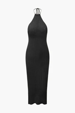 MICAS Knitwear|Knit Dresses-Halter Knit Backless Cover-up Dress
