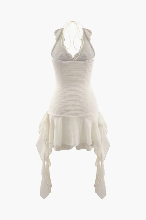 MICAS Mini Dresses-Halter Neck Ruffle Mini Dress BEIGE
