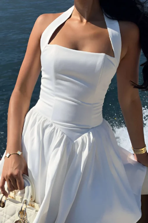 MICAS Mini Dresses-Halter Neck Sleeveless Mini Dress WHITE