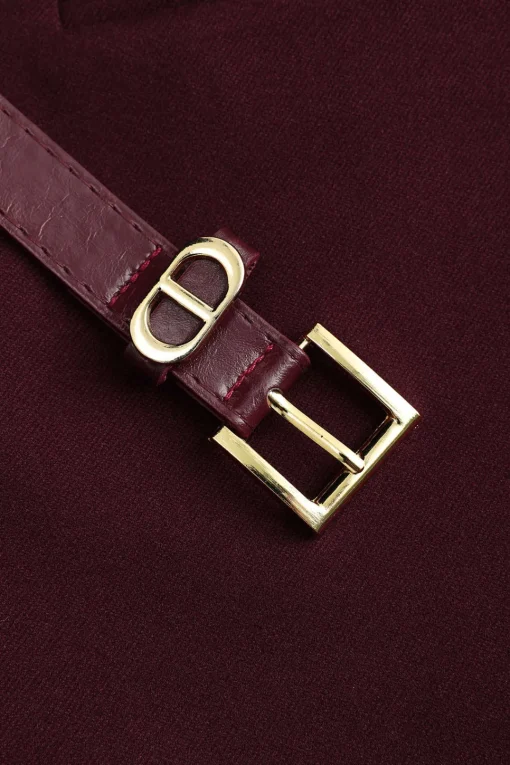 MICAS Shorts-High Waist Belted Shorts BURGUNDY