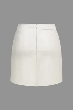 MICAS Skirts-High Waist Faux Leather Zipper Mini Skirt