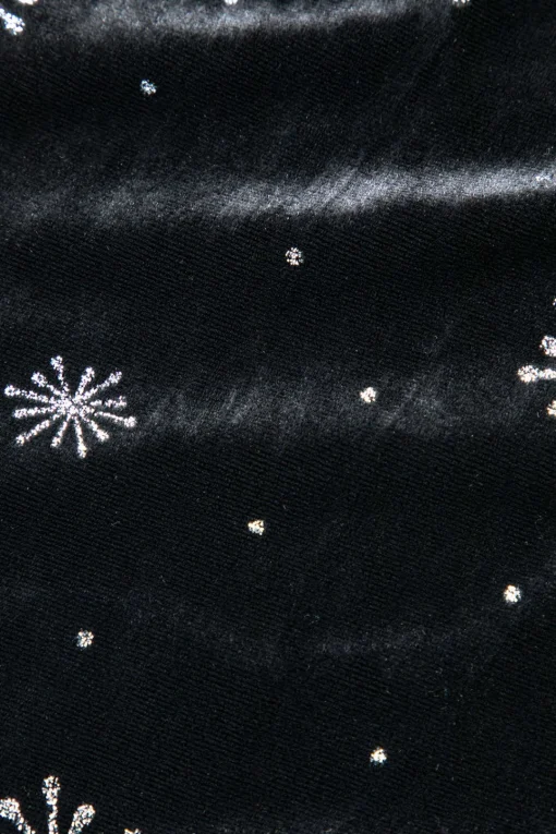 MICAS Pants-High Waist Velvet Snowflake Pattern Straight Leg Pants BLACK
