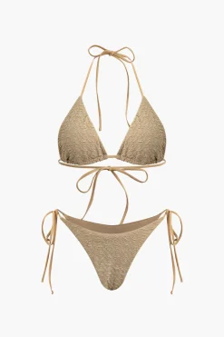 MICAS Swimwear-Jacquard Halter Bikini Set TAN