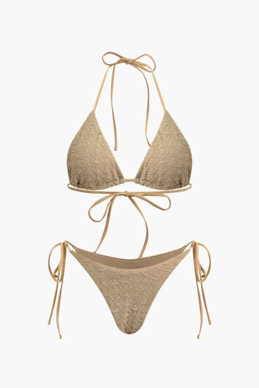 MICAS Swimwear-Jacquard Halter Bikini Set TAN