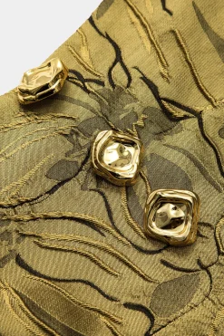 MICAS Skirts-Jacquard Metallic Puff Zipper Skirt GOLD