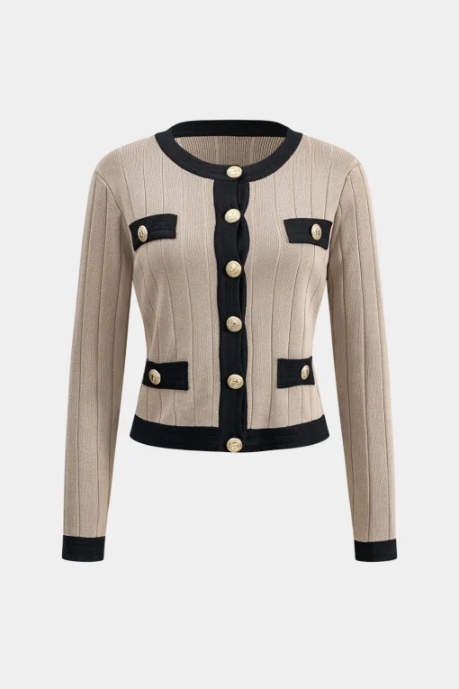 MICAS Knitwear|Knit Sets-Knit Button Cardigan And Skirt Set KHAKI