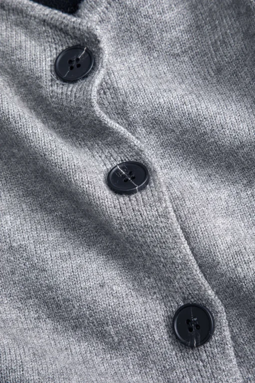 MICAS Knitwear|Knit Tops-Knit Button Patchwork Long-Sleeve Top BLACK