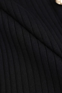 MICAS Long Sleeve Dresses|Knitwear-Knit Button Round Neck Long Sleeve Dress BLACK