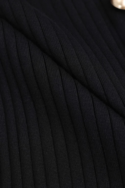 MICAS Long Sleeve Dresses|Knitwear-Knit Button Round Neck Long Sleeve Dress BLACK