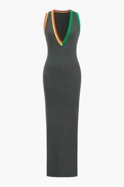 MICAS Knit Dresses-Knit Color Block Tank Maxi Dress GRAY