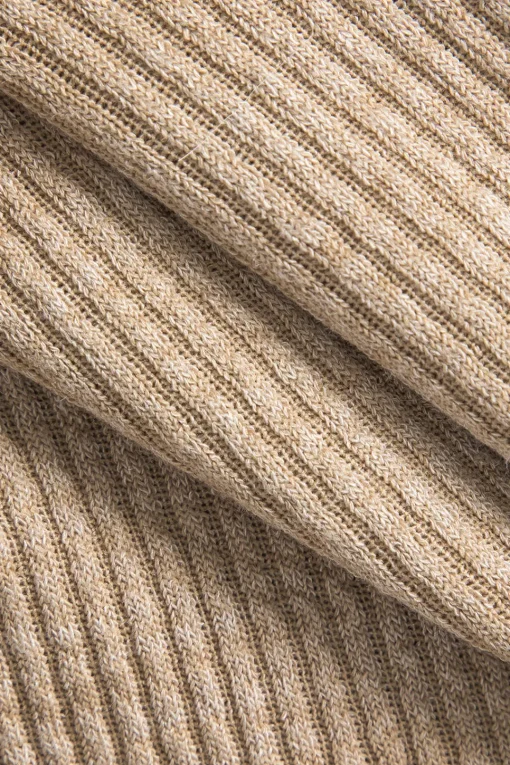 MICAS Knitwear|Knit Tops-Knit Off Shoulder Patchwork Faux Fur Long-Sleeve Top KHAKI