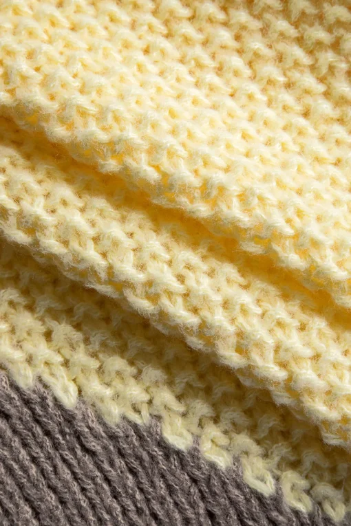 MICAS Knitwear|Knit Tops-Knit Patchwork Round Neck Long-Sleeve Top CREAM YELLOW