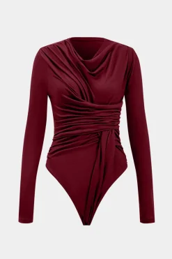MICAS Bodysuits-Knit Ruched Long Sleeve Bodysuit