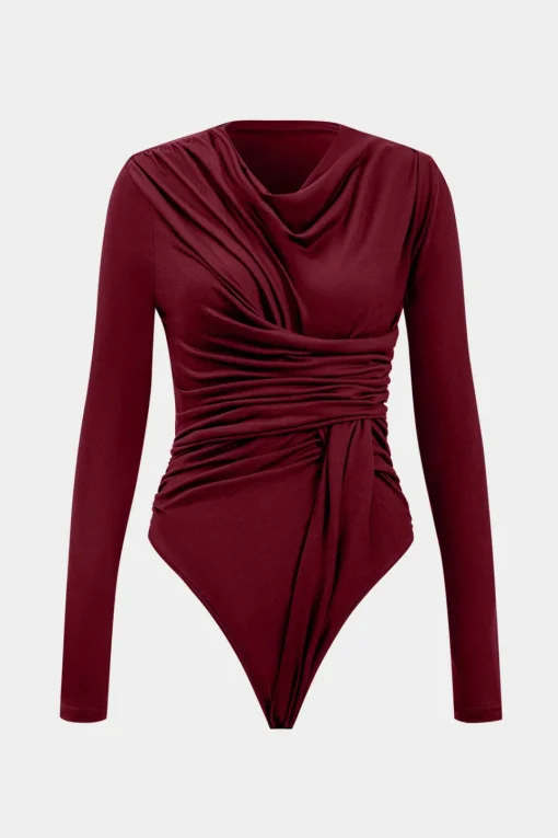 MICAS Bodysuits-Knit Ruched Long Sleeve Bodysuit