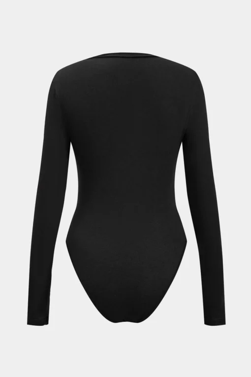 MICAS Bodysuits-Knit Ruched Long Sleeve Bodysuit