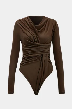 MICAS Bodysuits-Knit Ruched Long Sleeve Bodysuit