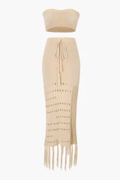 MICAS Swimwear-Knit Tube Top And Tassel Hem Skirt Set