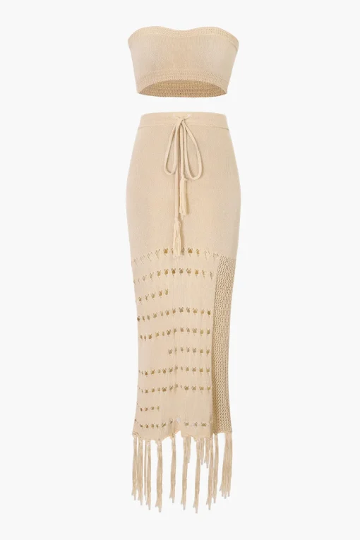 MICAS Swimwear-Knit Tube Top And Tassel Hem Skirt Set