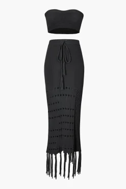 MICAS Swimwear-Knit Tube Top And Tassel Hem Skirt Set