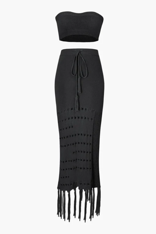 MICAS Swimwear-Knit Tube Top And Tassel Hem Skirt Set