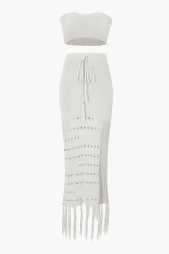 MICAS Swimwear-Knit Tube Top And Tassel Hem Skirt Set