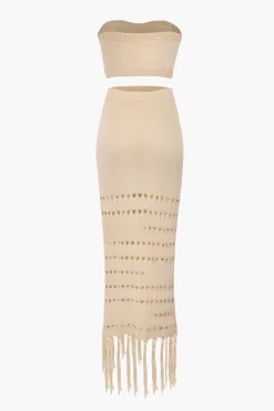 MICAS Swimwear-Knit Tube Top And Tassel Hem Skirt Set