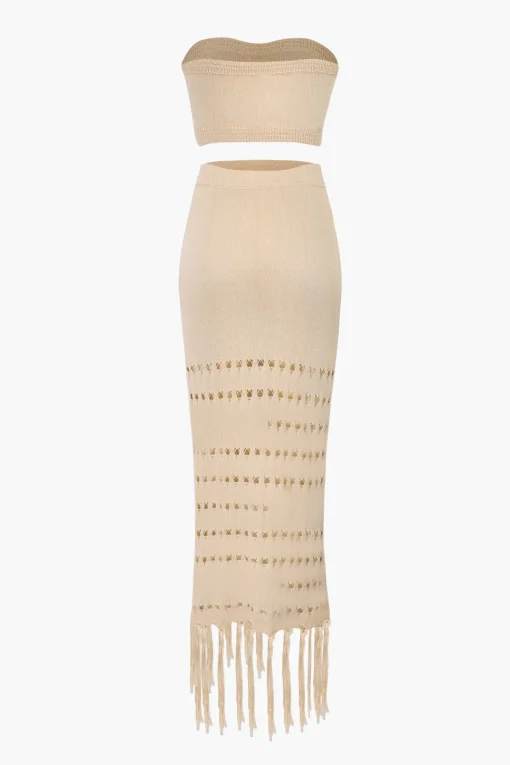 MICAS Swimwear-Knit Tube Top And Tassel Hem Skirt Set
