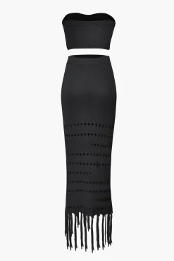 MICAS Swimwear-Knit Tube Top And Tassel Hem Skirt Set