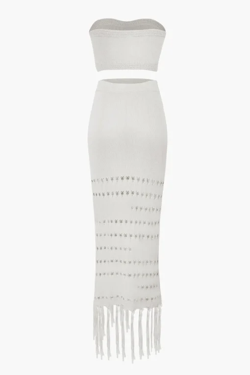 MICAS Swimwear-Knit Tube Top And Tassel Hem Skirt Set