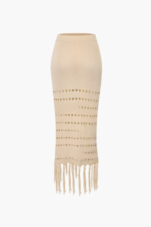 MICAS Swimwear-Knit Tube Top And Tassel Hem Skirt Set