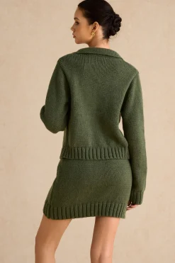 MICAS Knitwear|Knit Tops-Knitted Metallic Button Long-Sleeve Top DARK GREEN